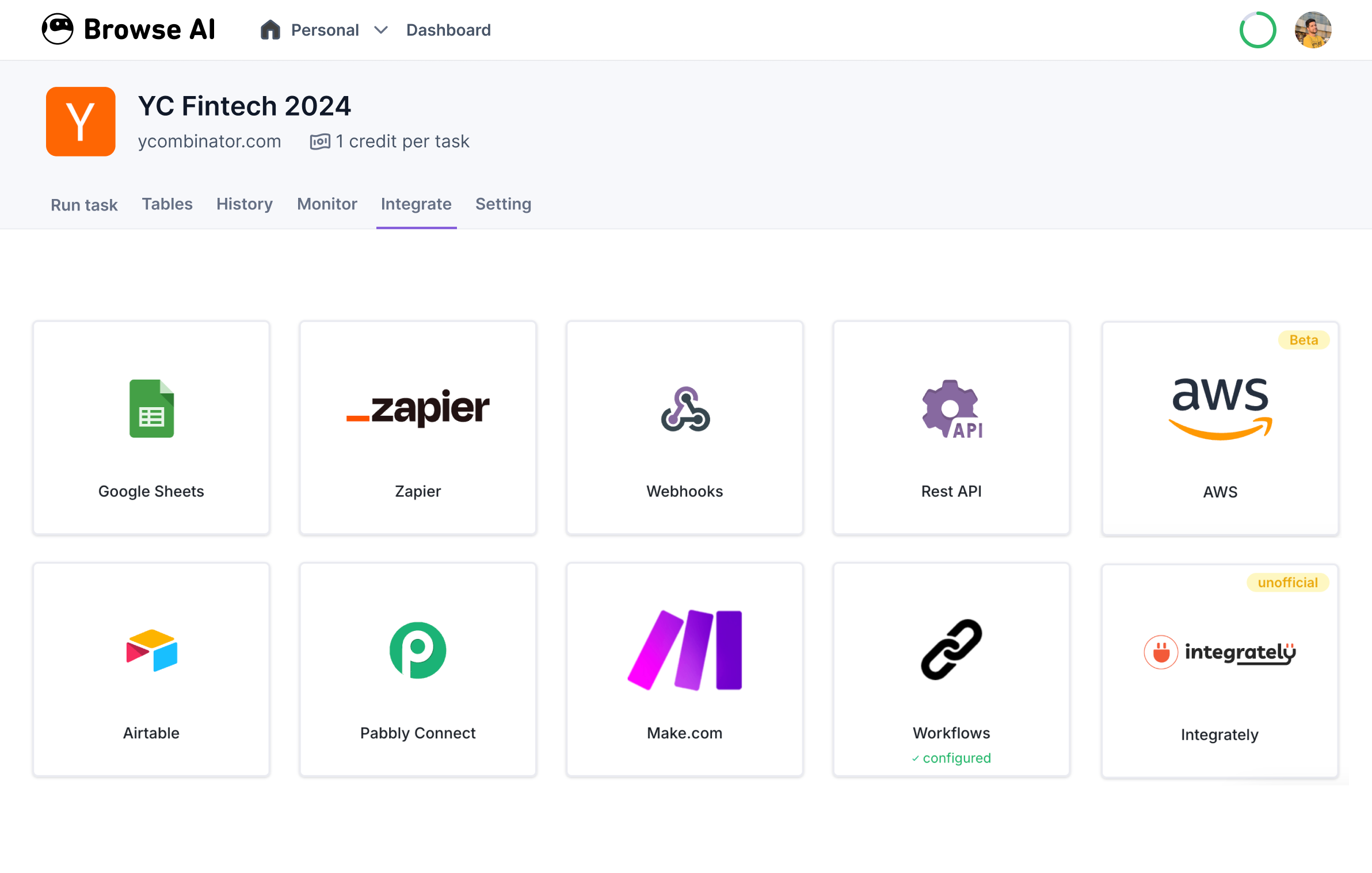 Browse AI third-party app integrations